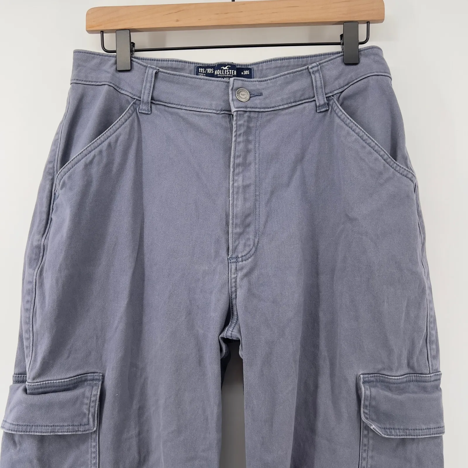 Hollister Women 11S/10S Ultra‎ High-Rise Dad Cargo Pants Blue Pockets Baggy Y2K - Image 2