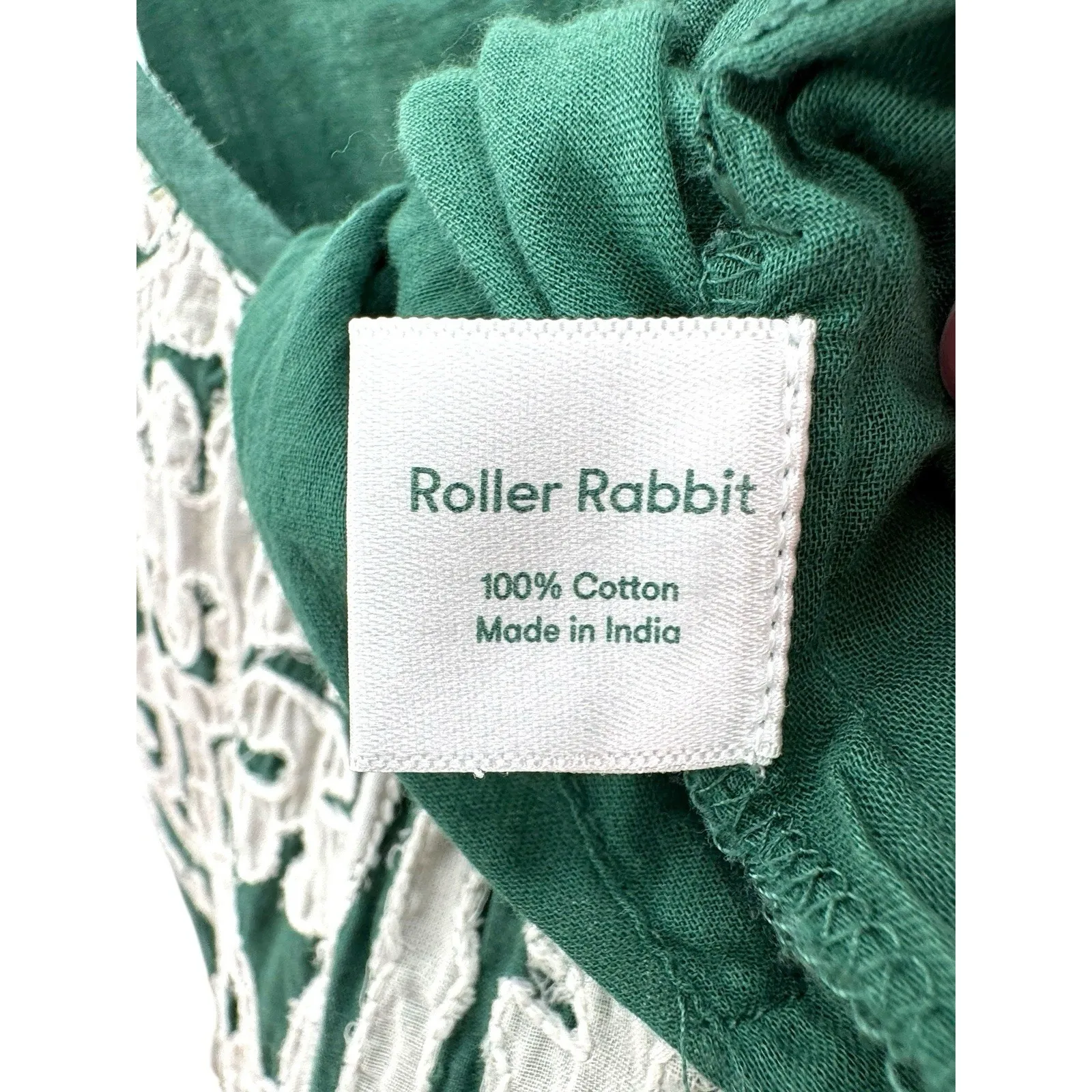 Roller Rabbit Green White Embroidery Design Apricus Dakota Maxi Dress Size Small - Image 7