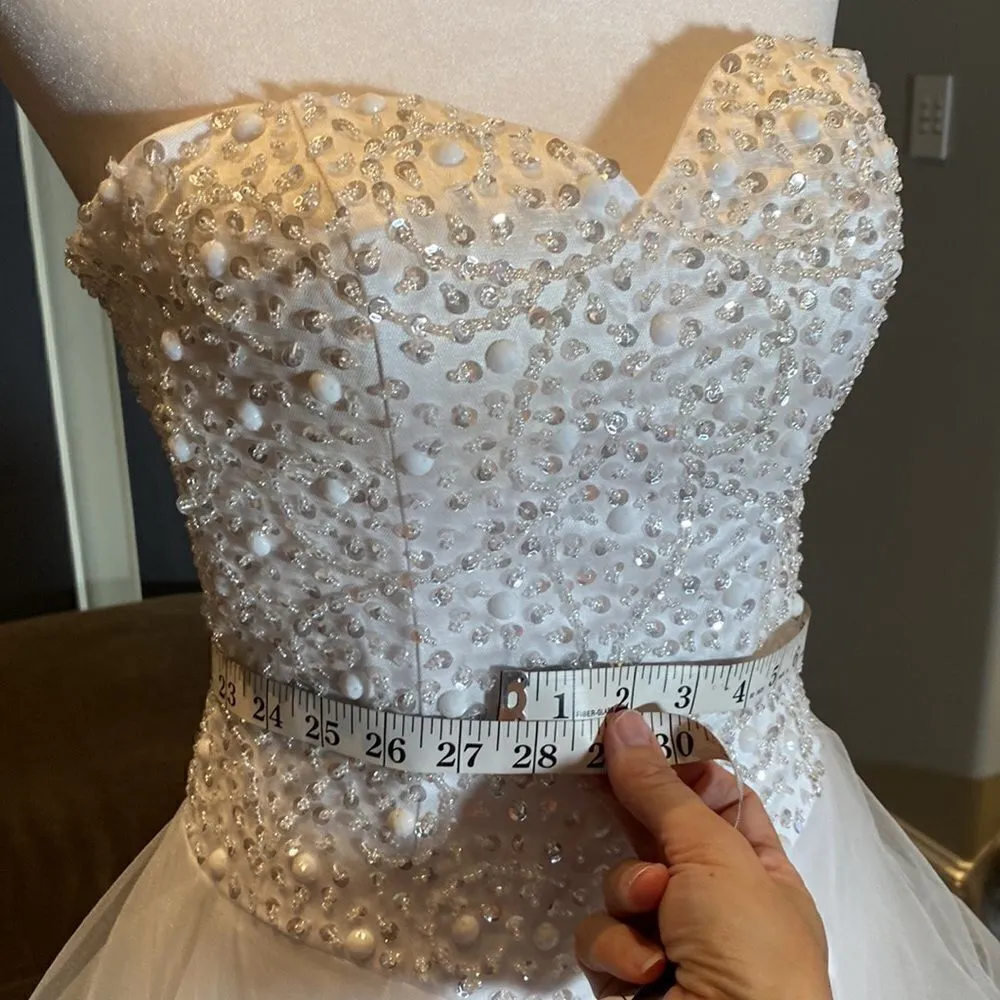 Women’s Wedding Dress Sweetheart Neckline Corset Back Ruffle Skirt Size S White - Image 8