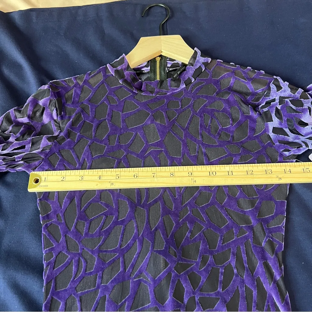 Goodtime USA Purple Burnout Velvet Geometric Long Sleeve Mock Neck‎ Midi Dress - Image 15