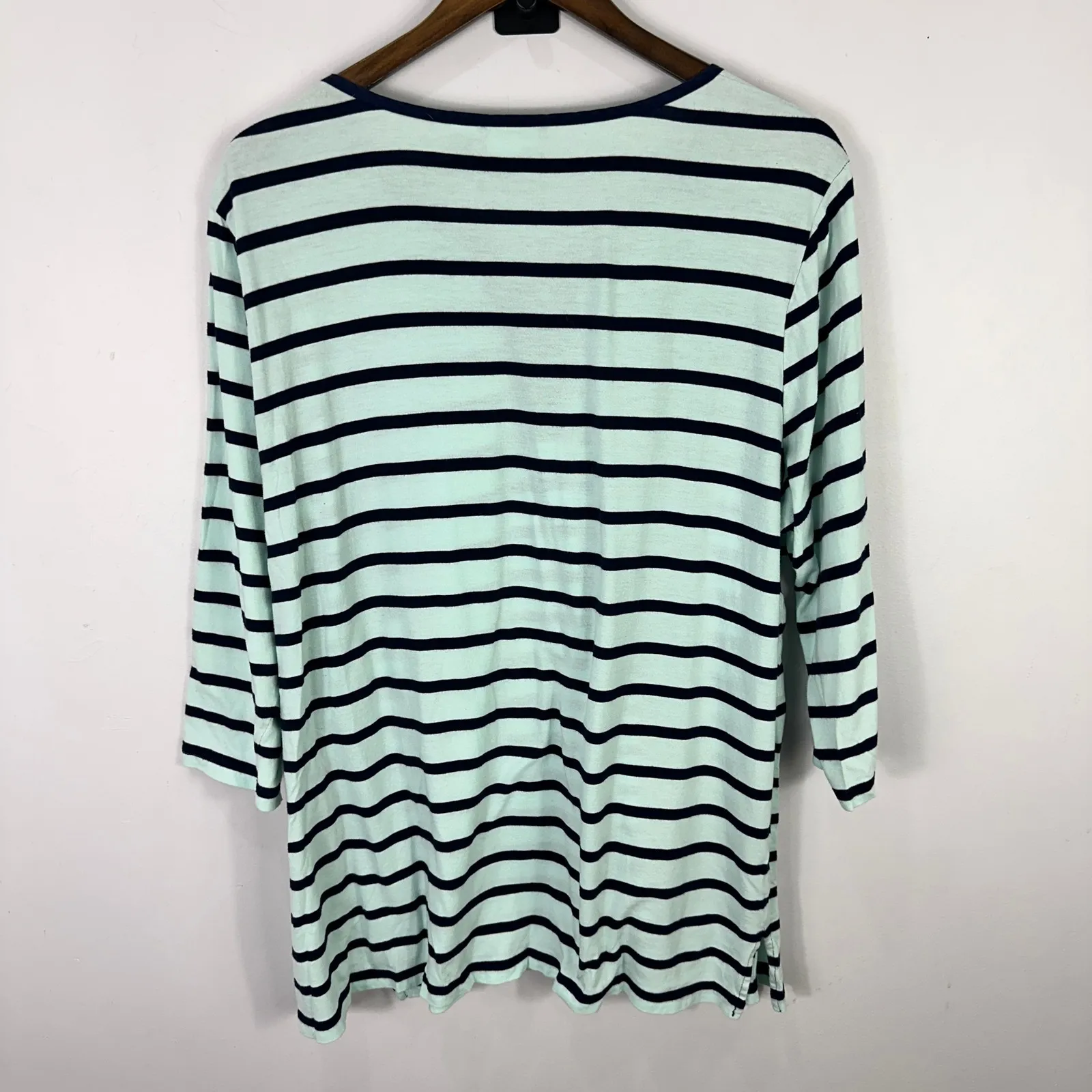 Chicos Weekends 3 Blue Stripe Lace Up Top Nautical Preppy Coastal Grandma XL - Image 4