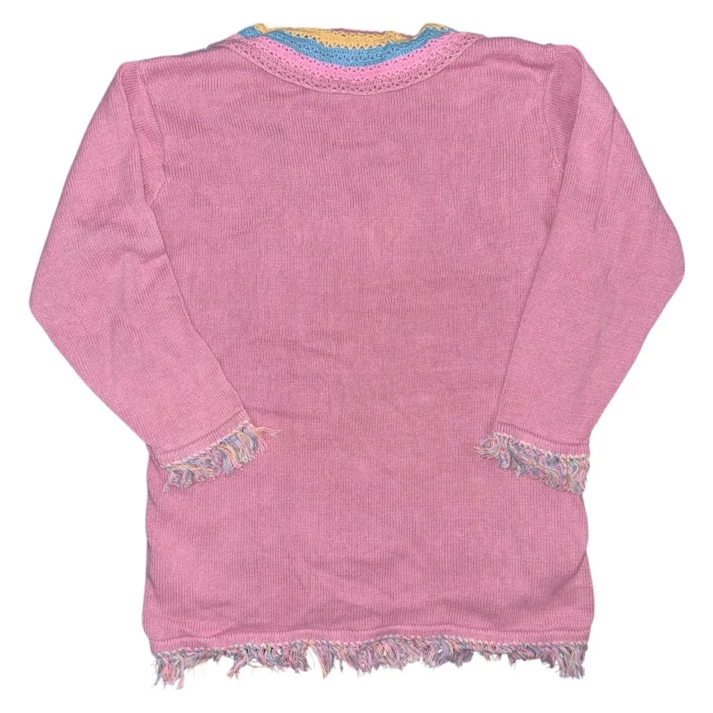 VTG Storybook Knits Pastel Striped Cardigan & Vest Y2K Cottagecore Knit Sweater Pink Size L - Image 2