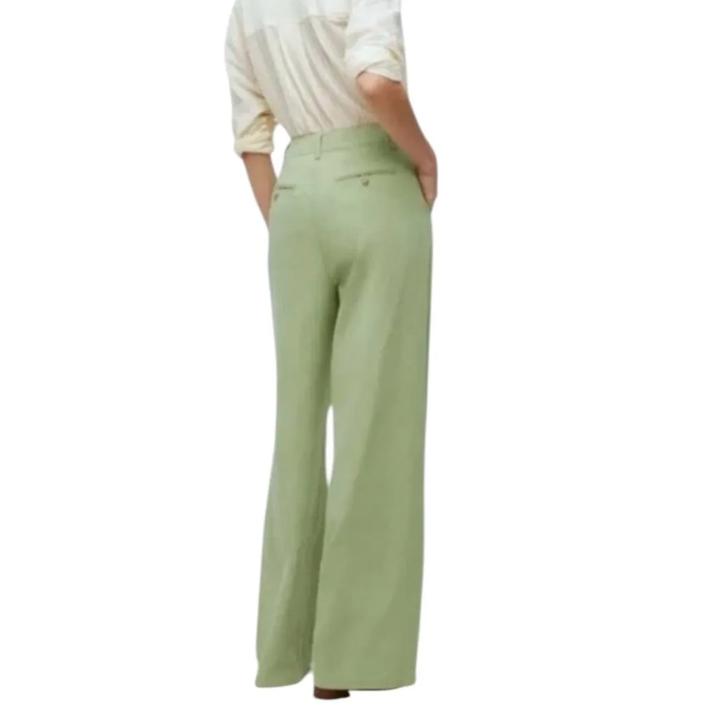 NWT Madewell The Harlow Wide Leg Pant In Lemongrass Green Lyocell Linen Size 0 - Image 3