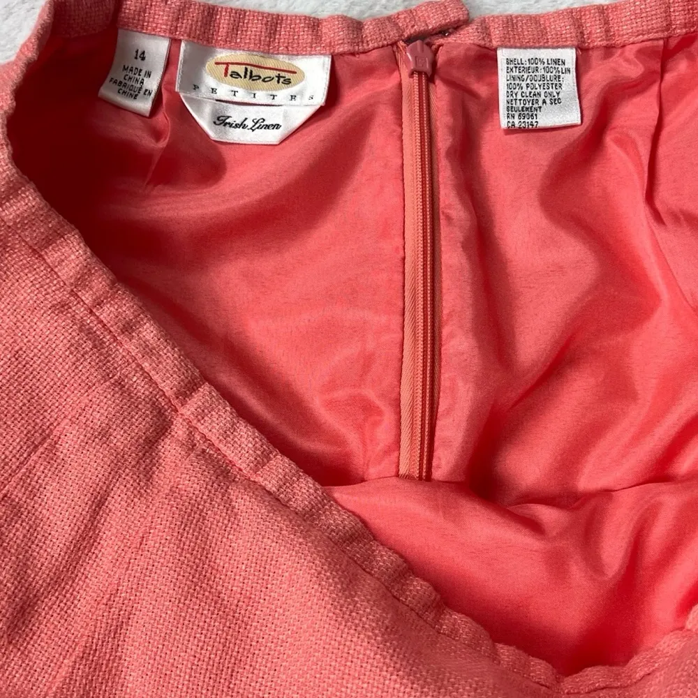 Talbots Petites Irish Linen Mini Skirt Coral Peach Pink Orange Size 14 Mid Rise - Image 6