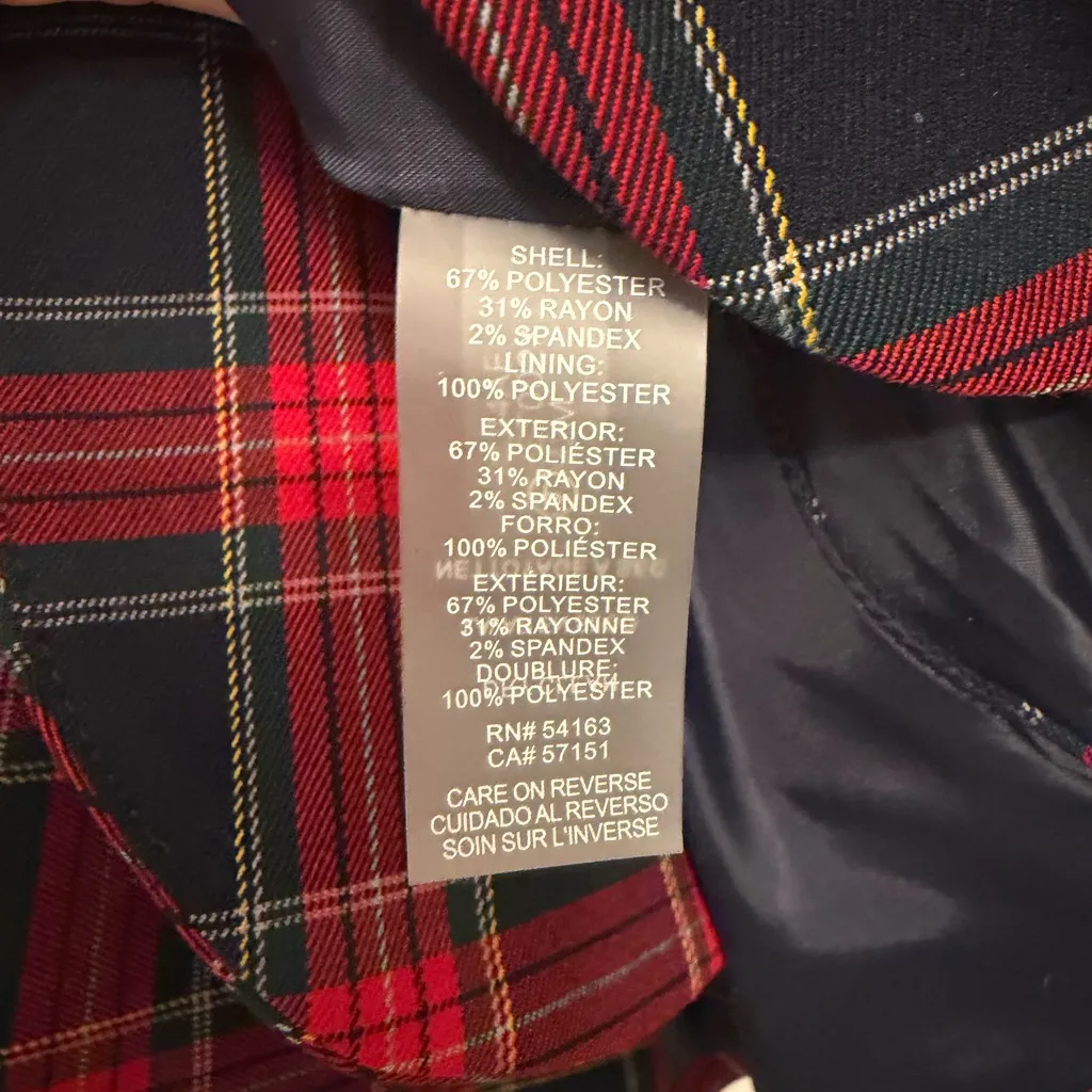 Tommy Hilfiger Tailored Tartan Blazer Size 4 Red Green Plaid NEW - Image 11
