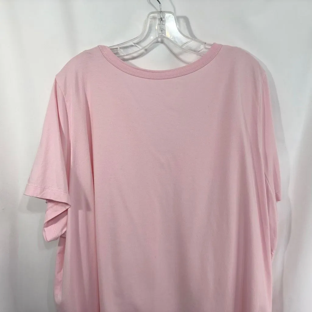 Woman Within Plus Size 3X Top 30 32W Pink Solid V Neck Short Seeve Cotton 823 - Image 5