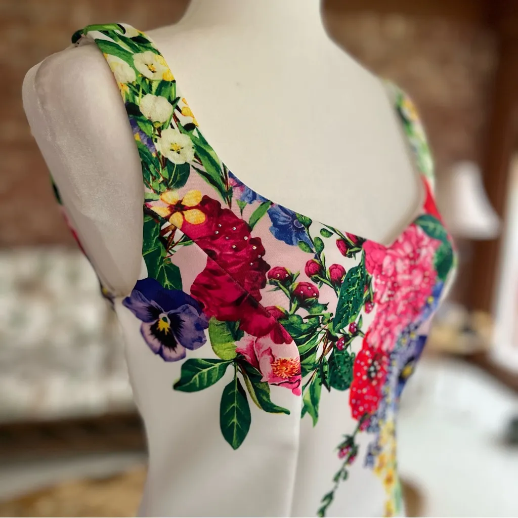 Venus Dress Floral Asymmetrical Hem Rhinestone Sleeveless S Garden Cocktail Glam - Image 15