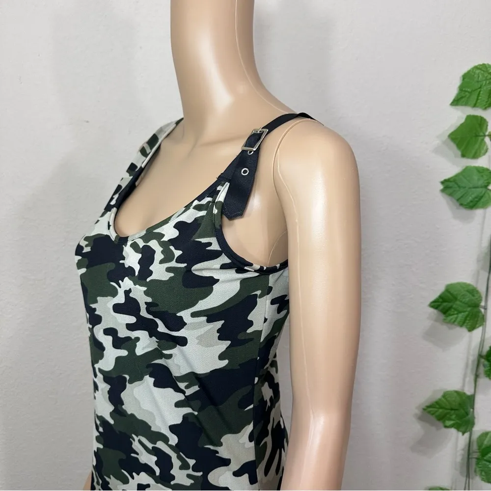 Camouflage Camo Punk Asymmetrical Dress Green Size M - Image 5