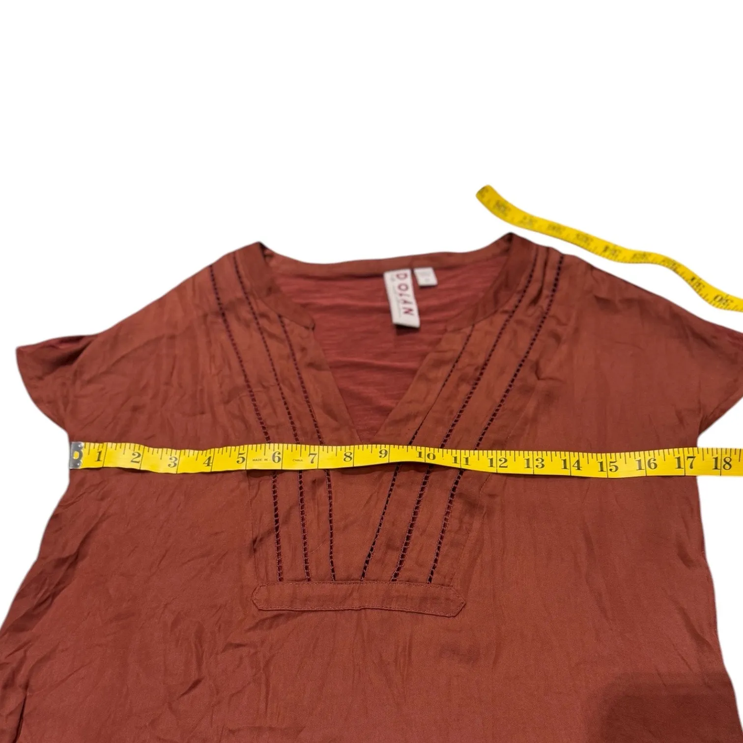 Anthropologie Rust Red Dolan Blouse Flowy Soft Casual V Neck Tee Size‎ XS - Image 5
