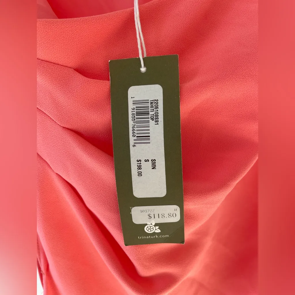 NWT Trina Turk Tahiti Top Salmon One-Shoulder Drape Sleeveless Tucks Lined; S - Image 6