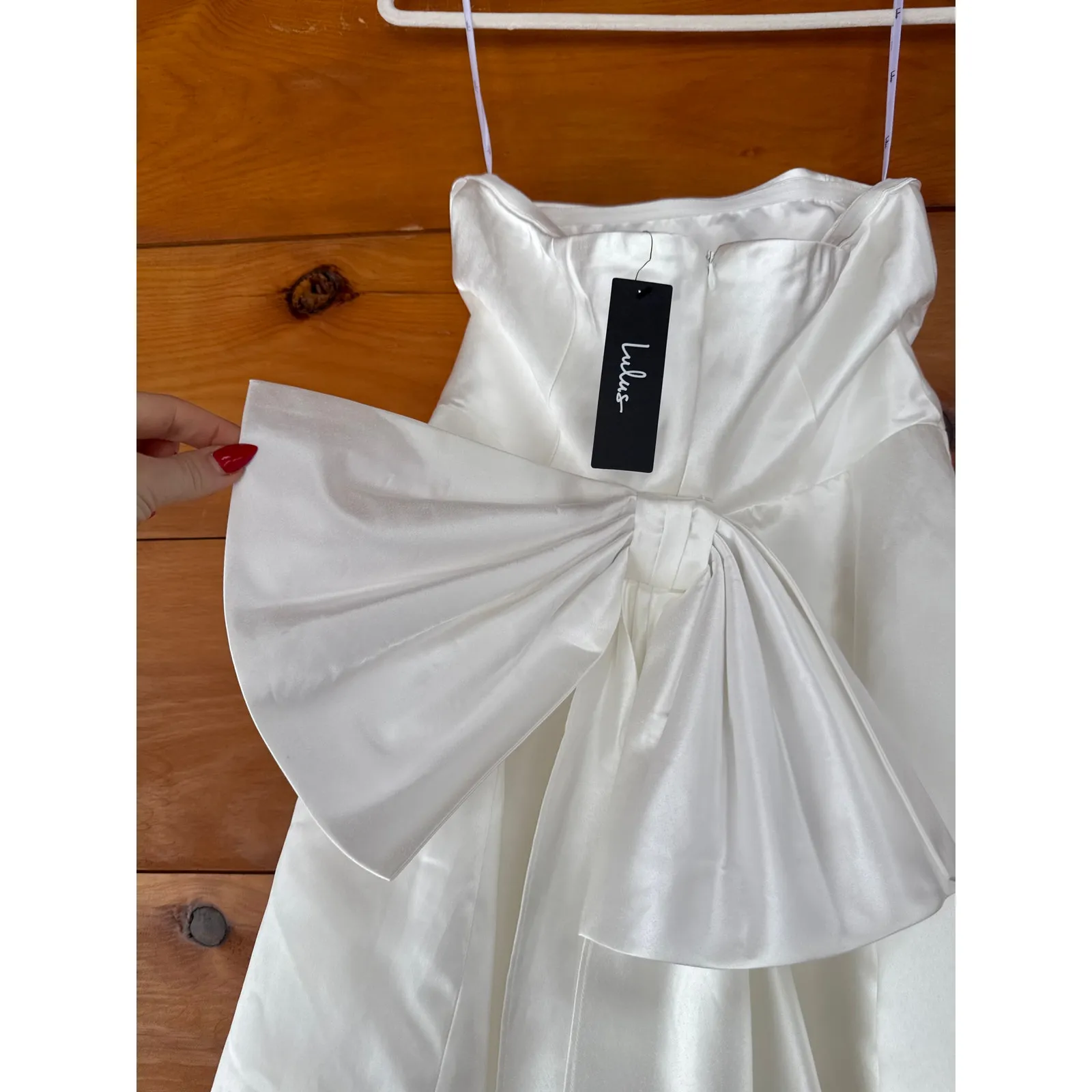 NWT Lulus Soiree Hour White Satin Strapless Bow Mini Dress Party Cocktail Sz M - Image 6