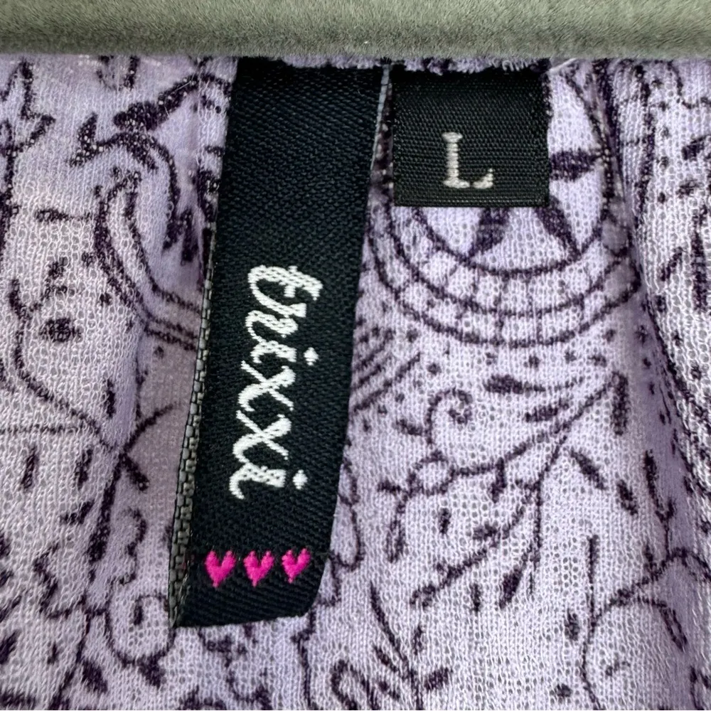 Trixxi Y2K  Mesh Flare Sleeve Top Large Paisley Tie-Back Fairy Grunge Purple - Image 6