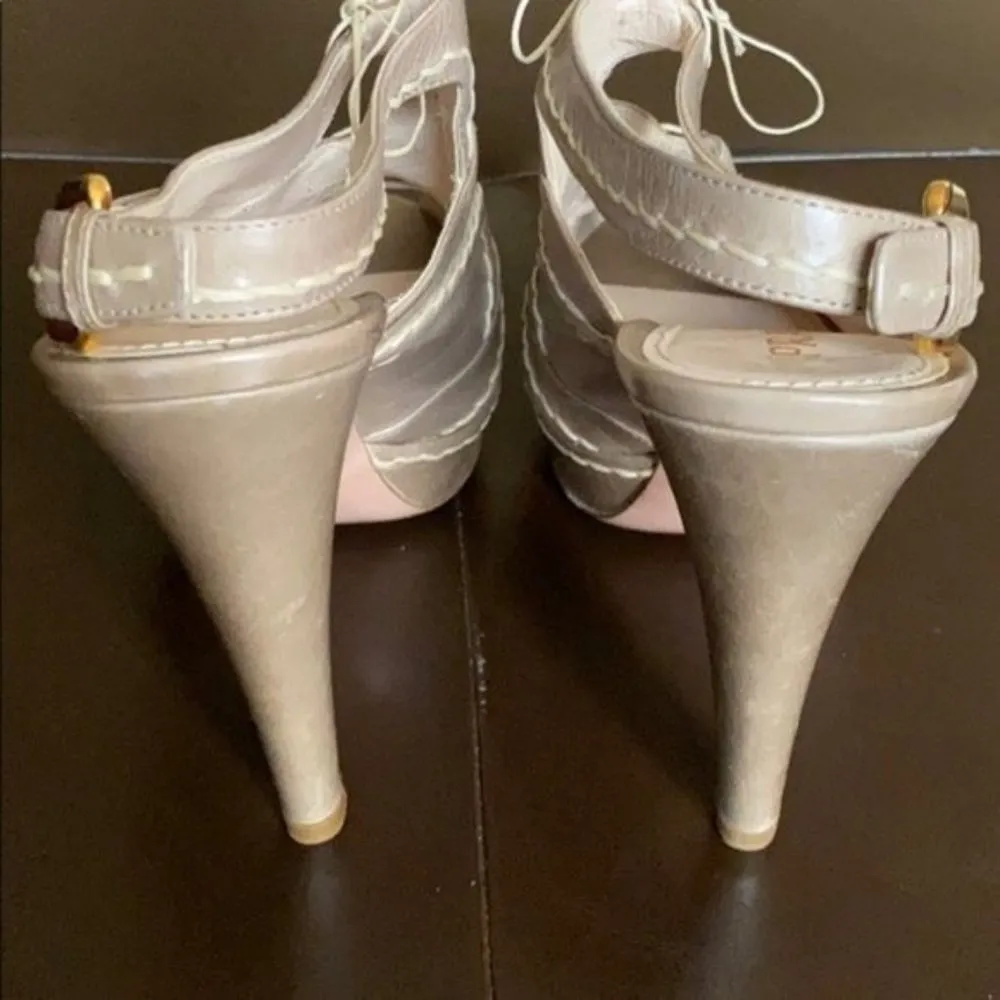 Prada  Beige Platform Peeptoe Sandals - Image 5