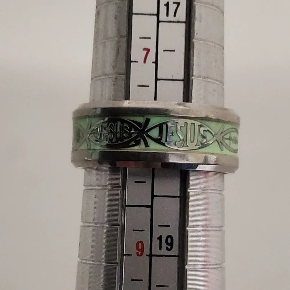 Glow in the Dark Jesus Fish Ring Green Size 8 - Image 9