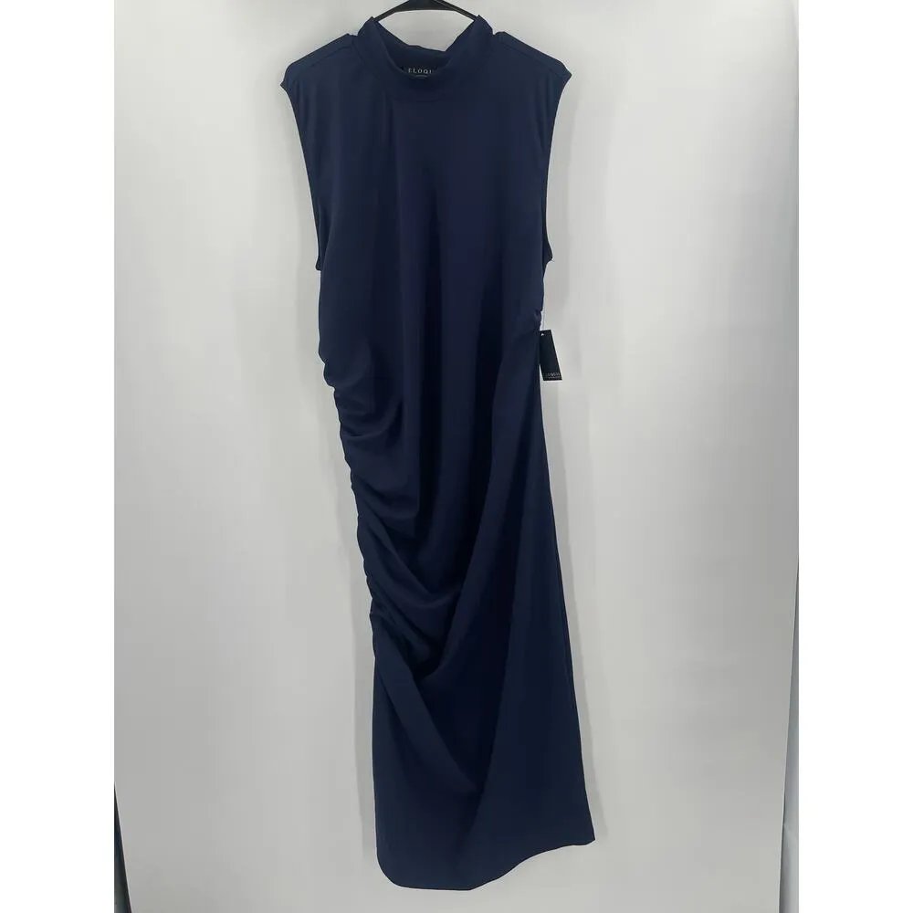 ELOQUII Dress Size 20 Navy NWT Midi Stretch Sleeveless Ruched Bodycon Plus Curvy - Image 14