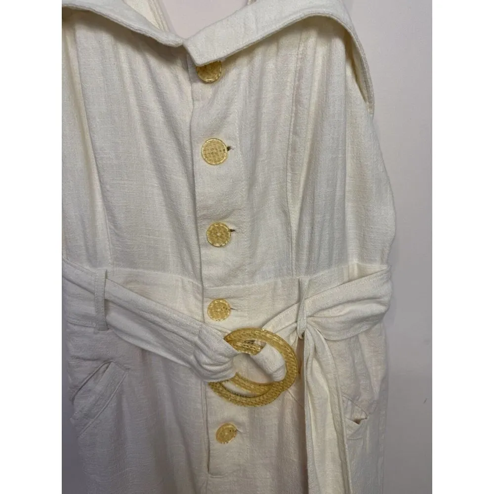 Anthropologie Cape Cod Linen Blend Cream Jumpsuit US 8 UK 12‎ Boho Wide Legs - Image 2