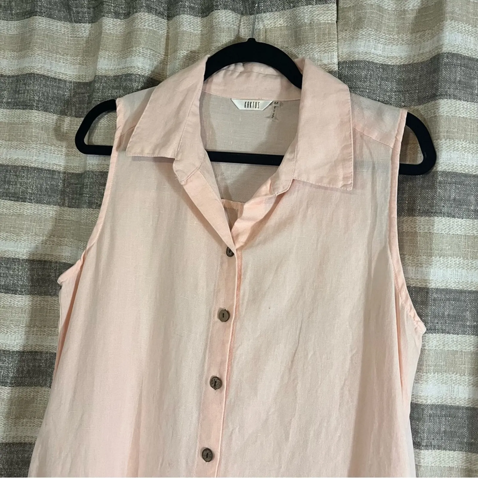 Kaktus Pale Pink Linen Blend Button‎ Front Dress Size Medium - Image 3