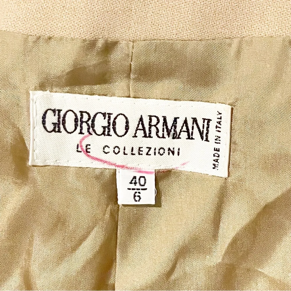 Giorgio Armani Size 6 Wool Camel Tan Double Breasted Blazer Jacket - Image 3