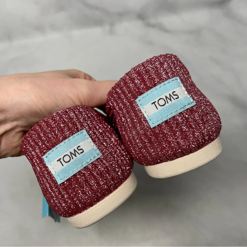 NEW TOMS Alpargata Dark Rose Textured Glitter Cord Slip On Loafer Shoes Pink 5.5 - Image 8