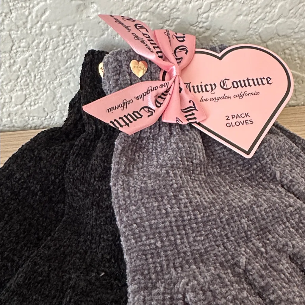 Juicy Couture Black and Gray Knit Women Gloves - Image 2