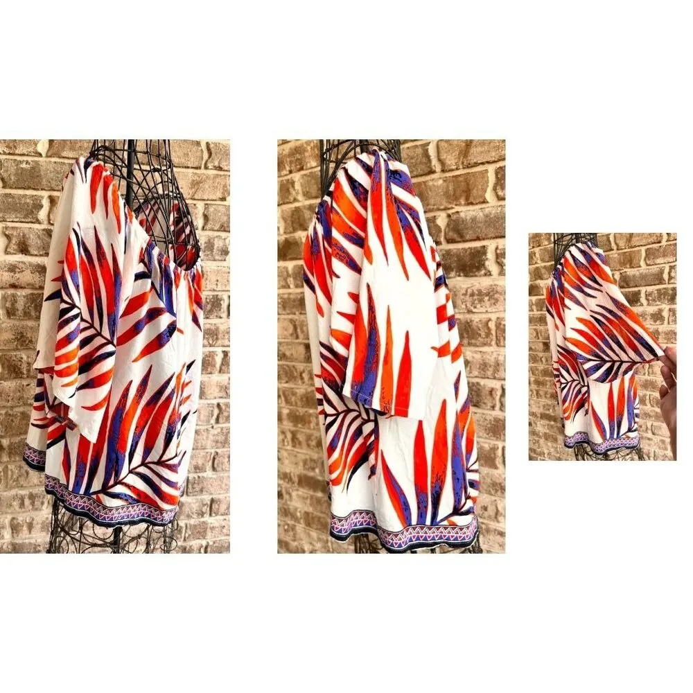 Lascada On Off Shoulder Top Size 12 14 White Festive Leaves Boho Hippie… - Image 6