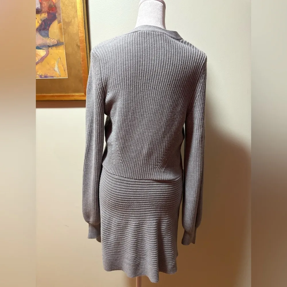 White House black market gray rib knit structured button down cardigan sweater M - Image 5