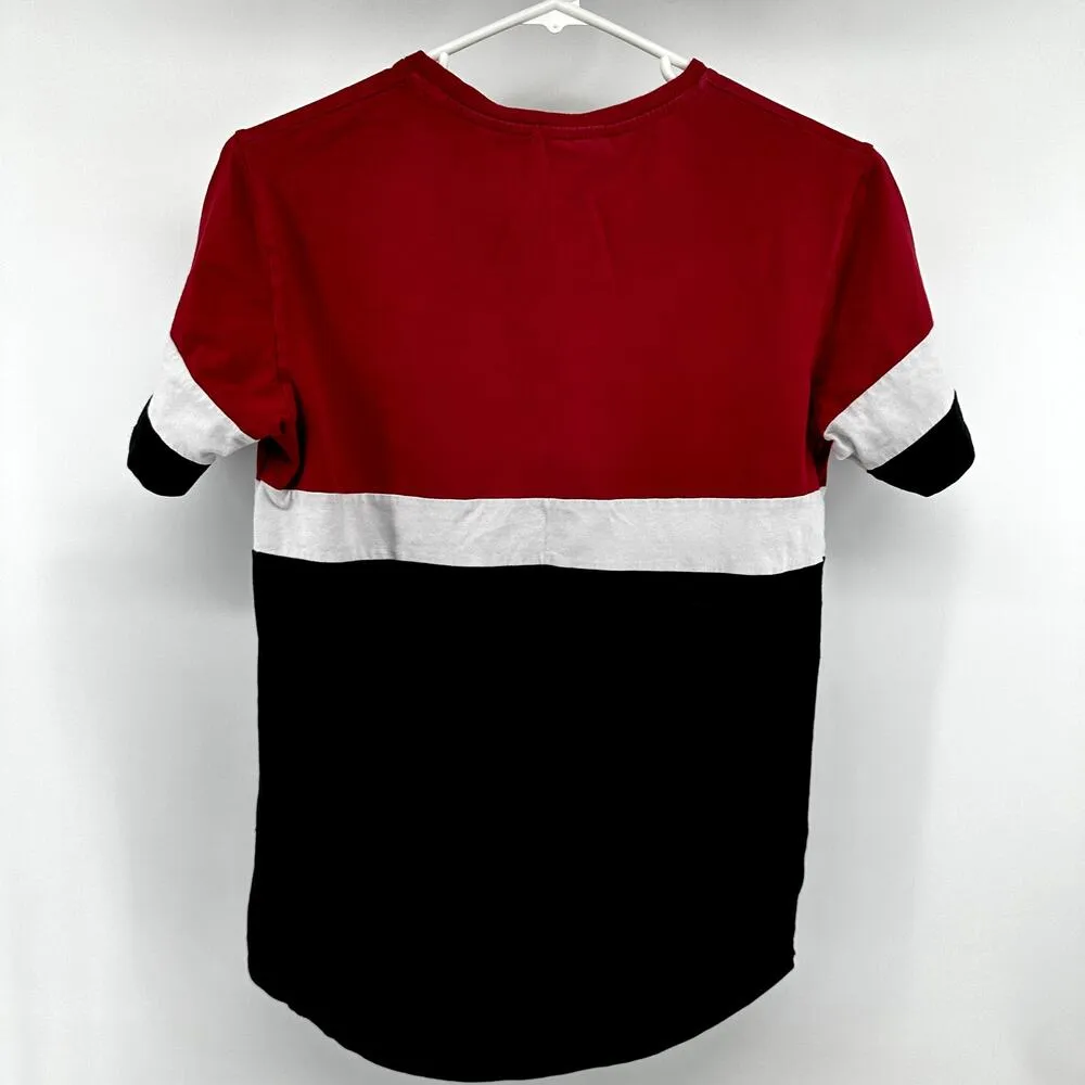 Bee Inspired Colorblock Tee T Shirt Crew Neck Embroidered Logo Red Black Small - Image 6