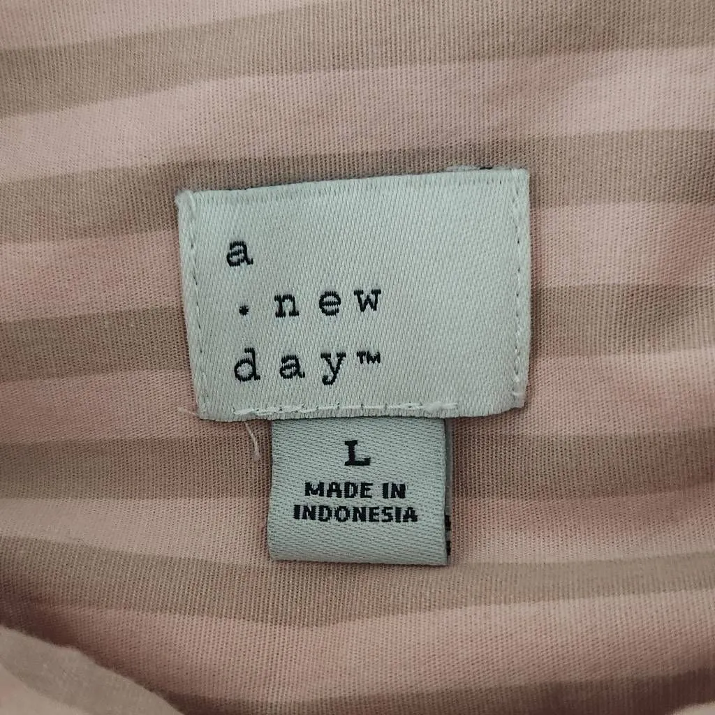 a new day Khaki and Pink Stripe Cotton Button Down Shirt Size Large - Image 5