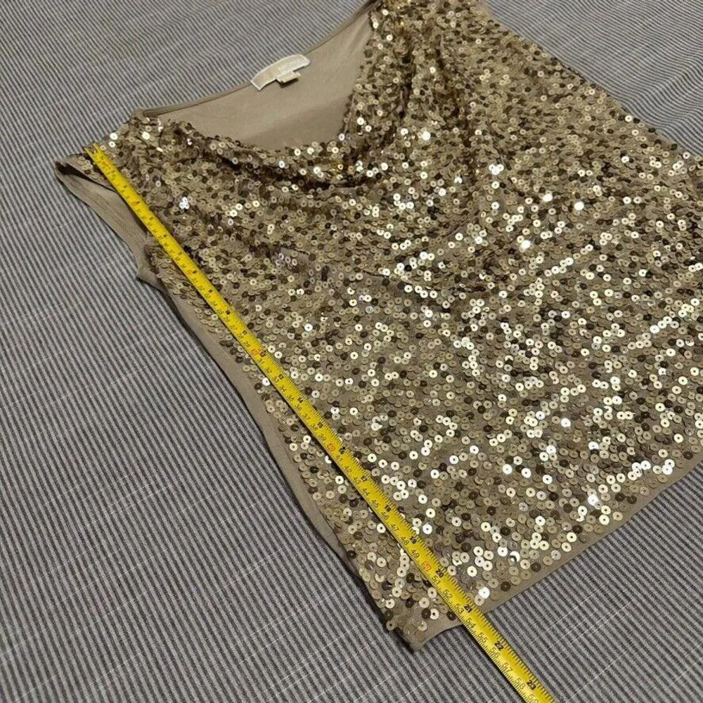 Michael Kors Women's Gold Sequin Cowl Neck Blouse Top sz M Medium Party Shirt - Image 5