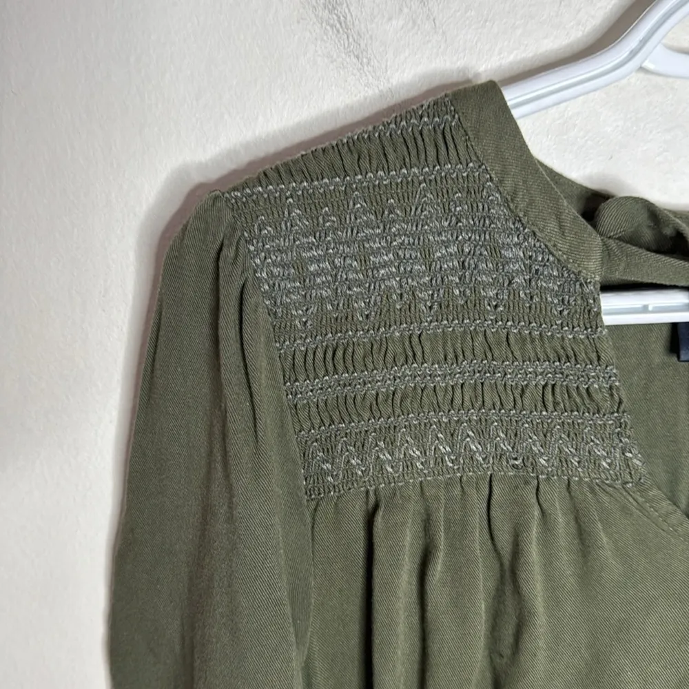 Anthropologie Maeve smocked embroidered boho tunic Mini Dress Forest Green Sz 4 - Image 5
