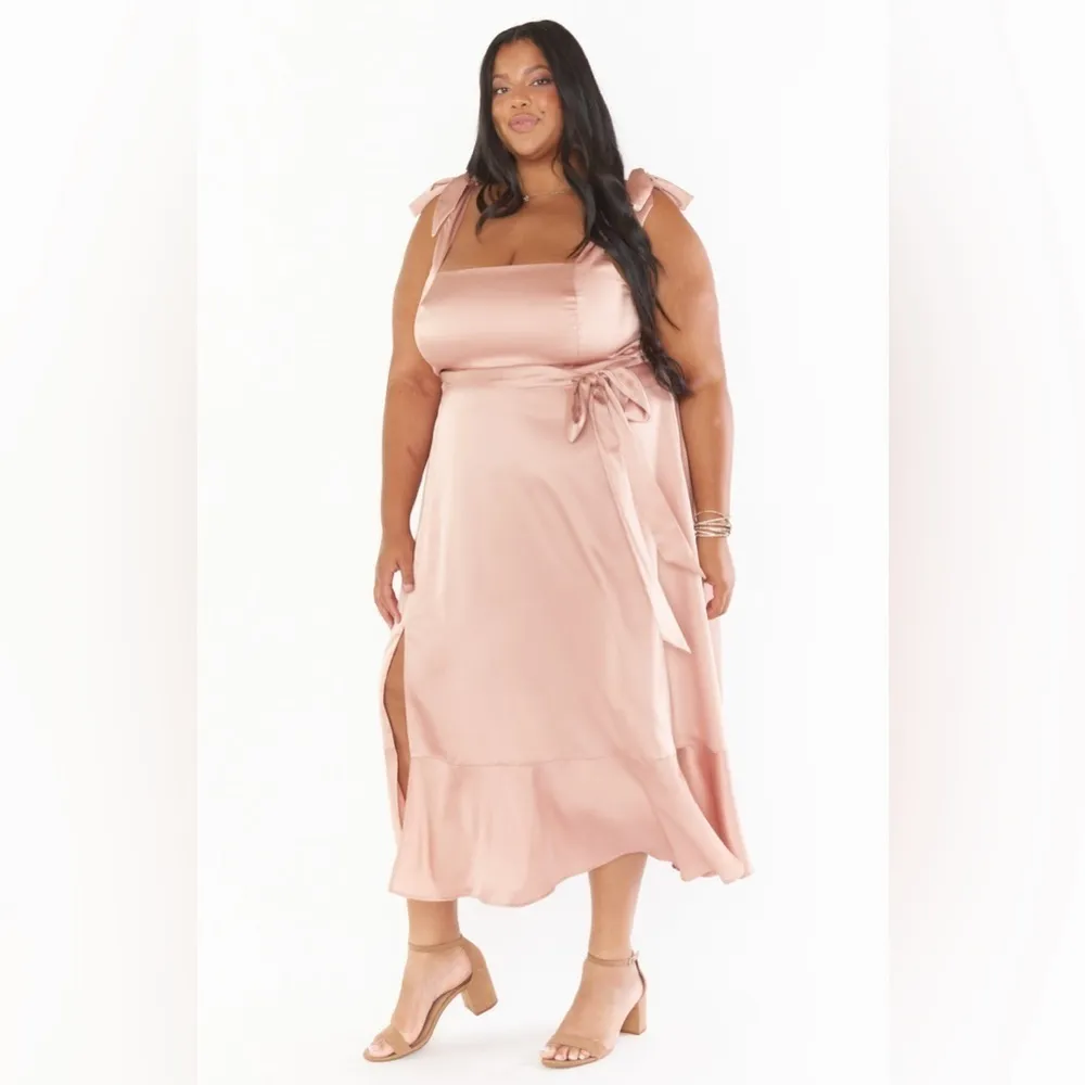 SHOW ME YOUR MUMU Claire Midi Dress In Rose Gold Luxe Satin - Image 8