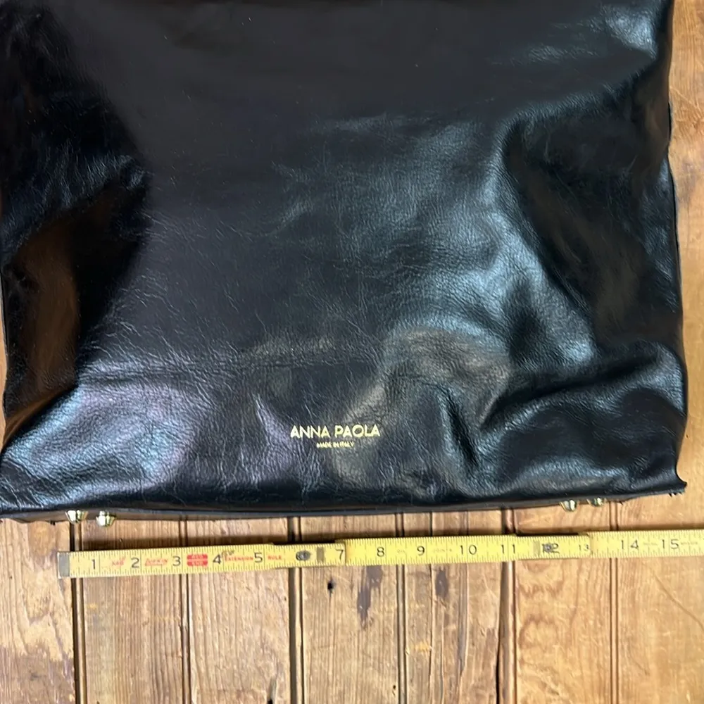 Anna Paola Italy Black Leather small zip top Tote Bag crossbody strap - Image 5