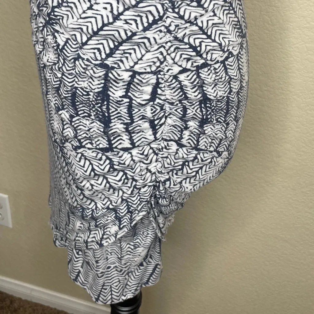 Black and White Botanical Print Sleeveless Ruched Body Slim Dress XS - Image 5