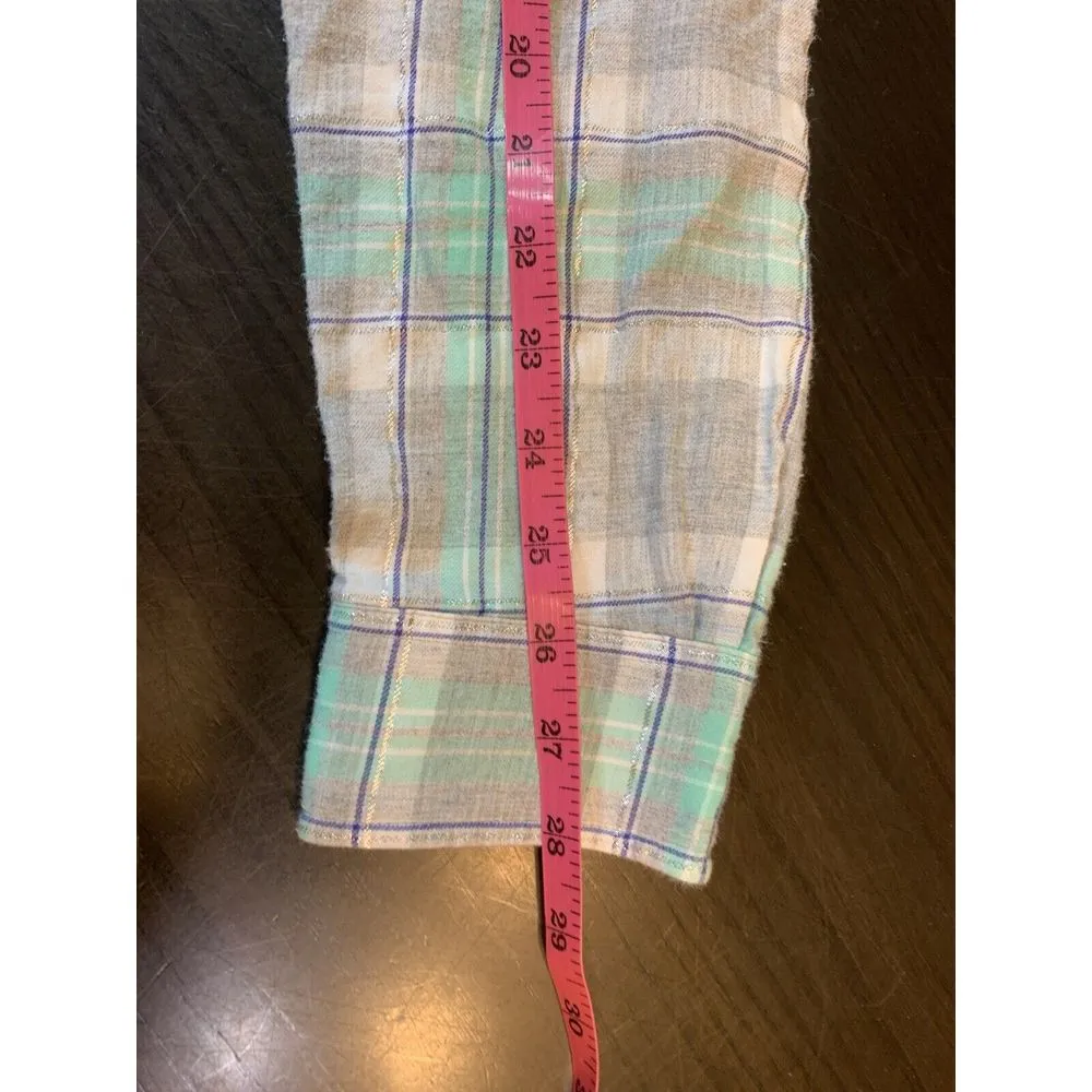 Talbots Shirt Womens Medium Plaid Pastel Metallic Preppy‎ Classic Church Casual - Image 13
