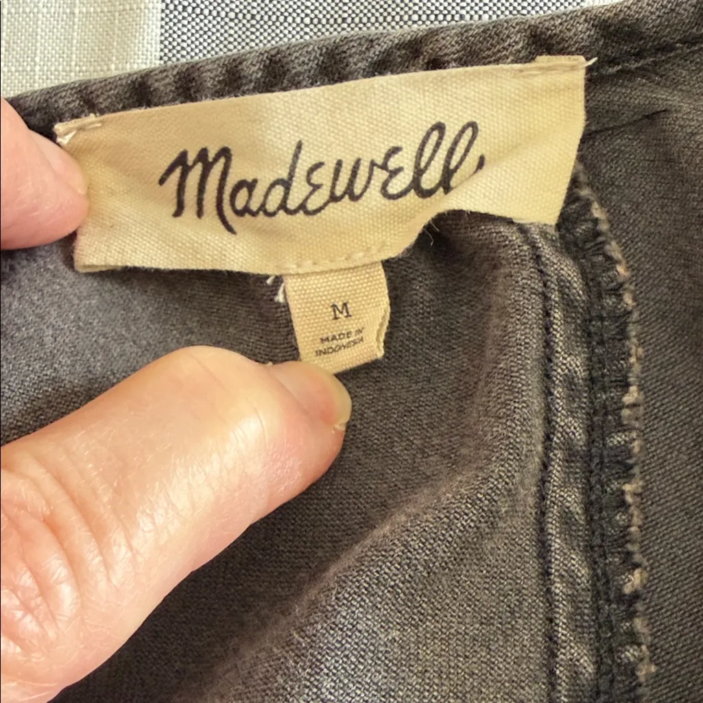 Madewell Tiered Babydoll Tunic Dress Charcoal Gray Long Sleeve Pockets Size M - Image 8