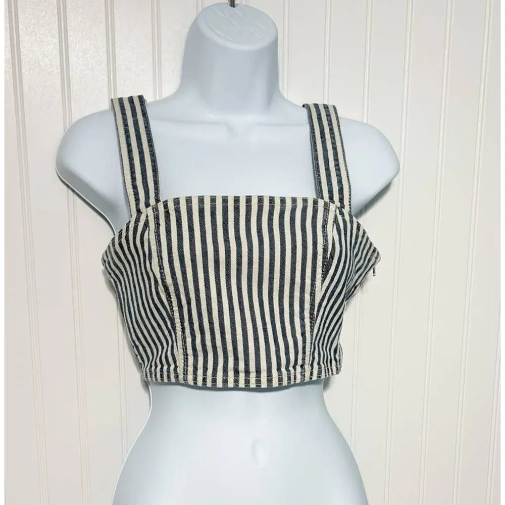 Zara Striped Denim Crop Bodice Tank Top Sleeveless‎ Blue White Small - Image 2