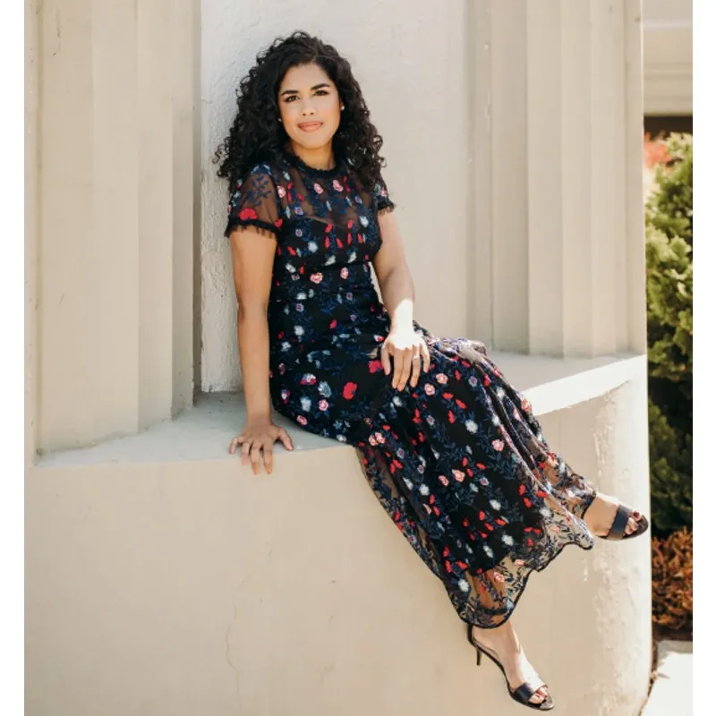 Monique Lhuillier Floral Embroidered Tiered Lace Column Maxi Gown Dress Size 4 - Image 5