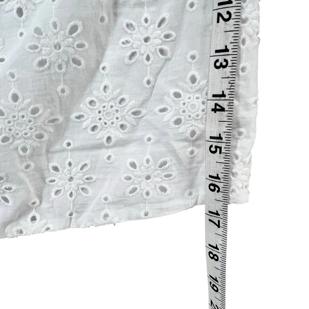 Urban Romantics Y2K Eyelet Crop Top L White Smocked V Neck Boho Chic Coquette - Image 10