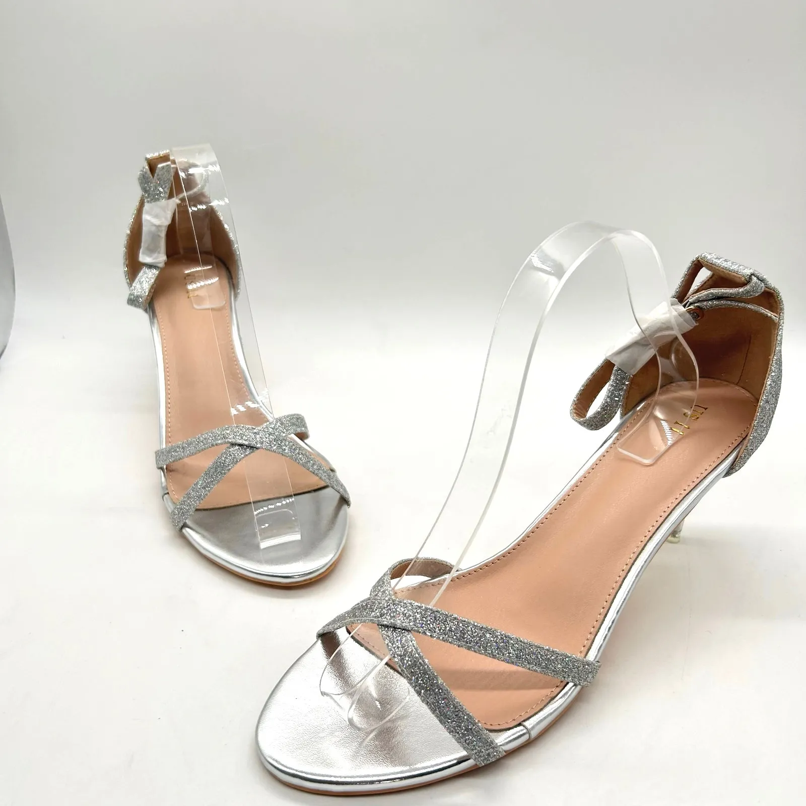 Allegra‎ K Sandals Womens 11 Silver Glitter Strap Stiletto Heels Open Toe NEW - Image 5
