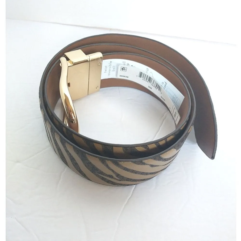 New! MICHAEL KORS Reversible Leather Belt Zebra Print Gold-tone Logo Buckle SM - Image 13