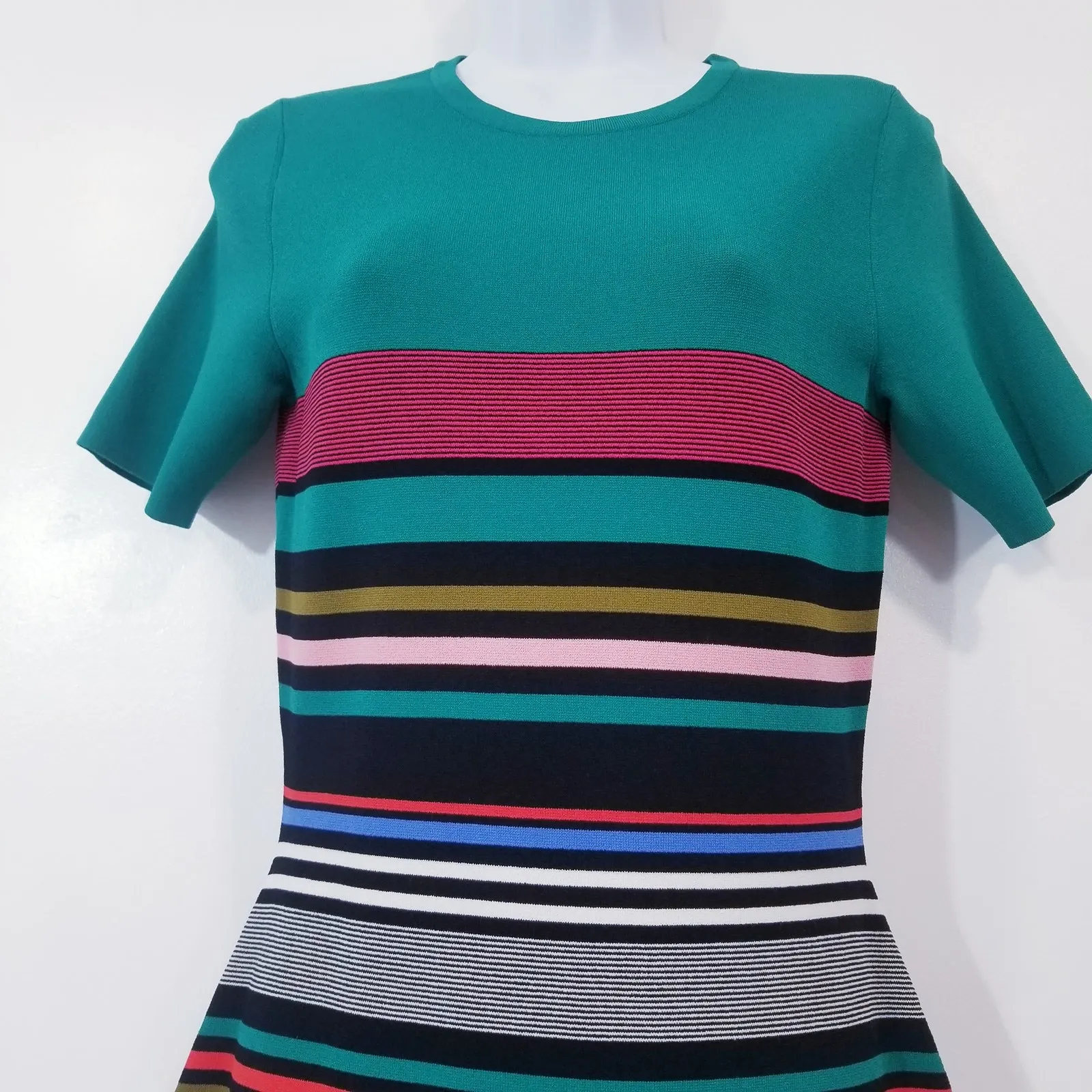 Diane Von Furstenberg Knit Striped Bodycon Midi Dress Crewneck Short Sleeves - Image 4