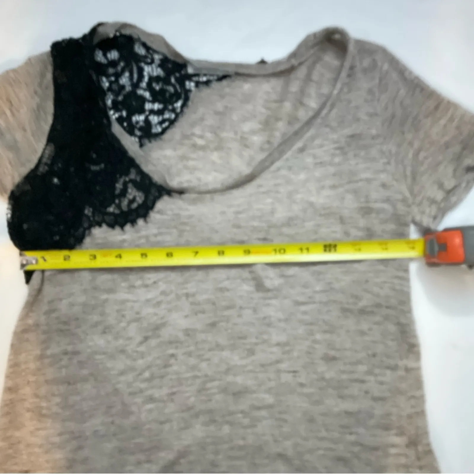 Zara Linen and Lace V Neck Tee S Minimalist Classic Casual Boho Coquette Girl - Image 6