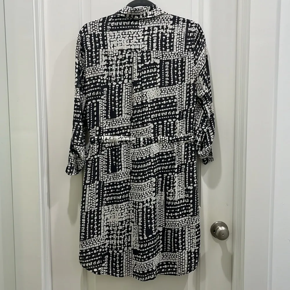 Velvet by Graham & Spencer Patterned Button Down Shirt Dress Grey & Cream Sz S Gray - Image 11