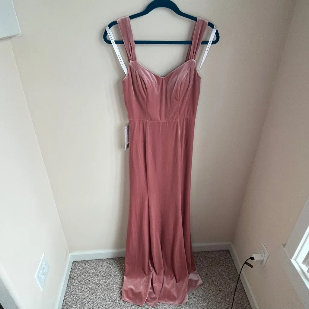 NWT Azazie Laressa Dusty Rose Gown Pink Velvet Bridesmaid Dress Mermaid Vneck A6 - Image 8