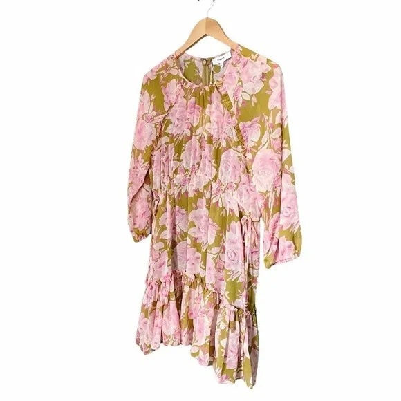 NWT Likely Dress Olive Green Pink Floral Hadi Long Sleeved Ruffled Dress Size 8 - Image 7