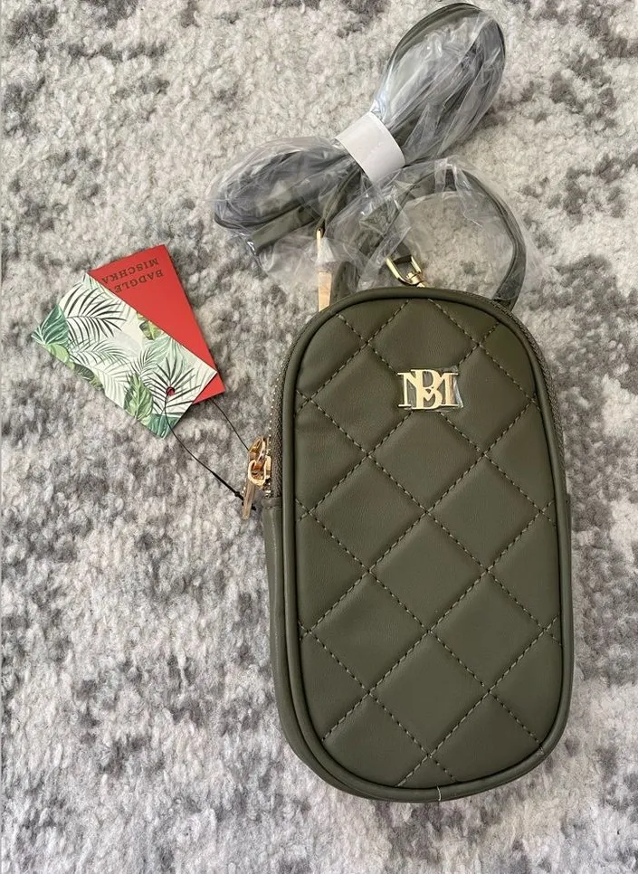 Badgley Mischka Diamond Quilted Oval Crossbody Phone Case in stone NWT MSRP $59 - Image 1