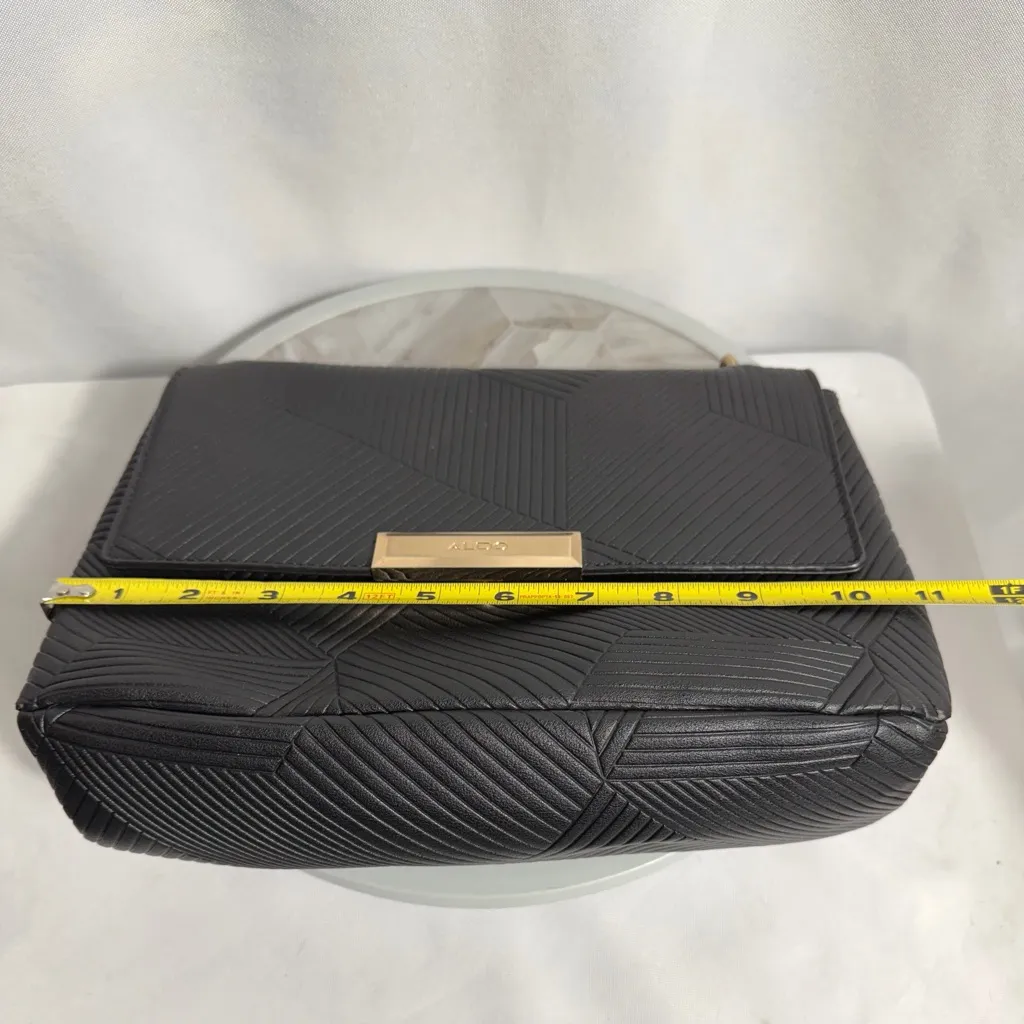 ALDO Black Textured Crossbody Bag Gold Chain Adjustable Shoulder Purse Handbag - Image 10