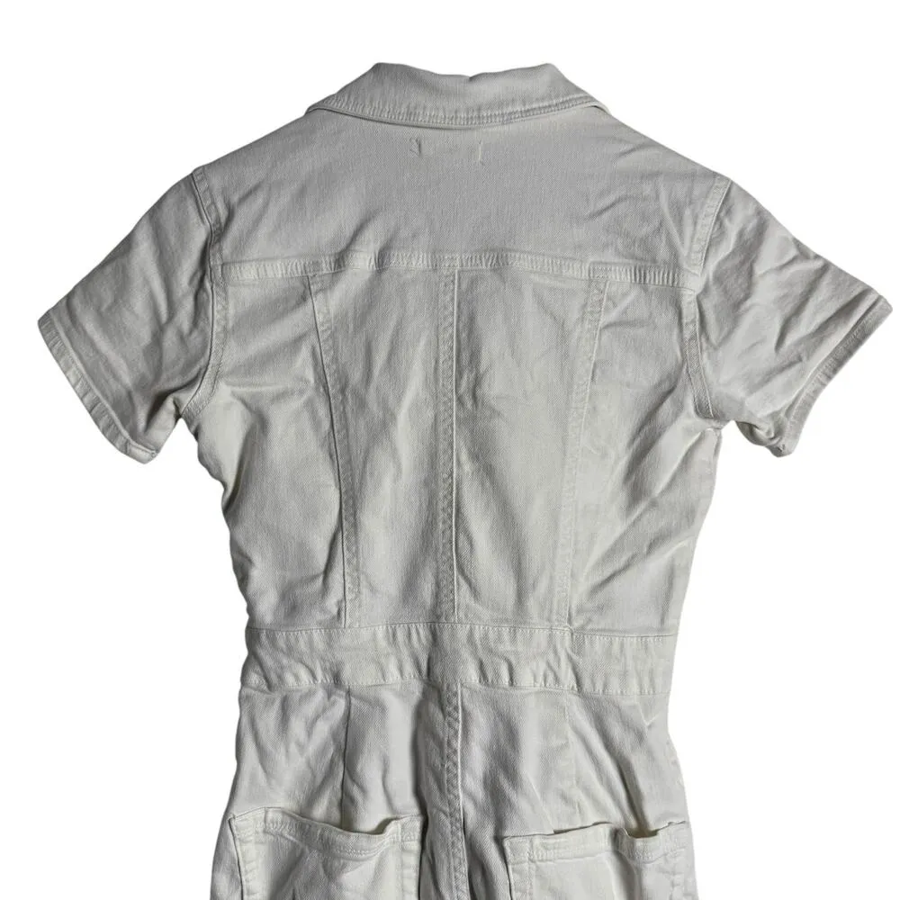 Good American Fit For Success White Denim Short Sleeve Jumpsuit Size Small - Image 11
