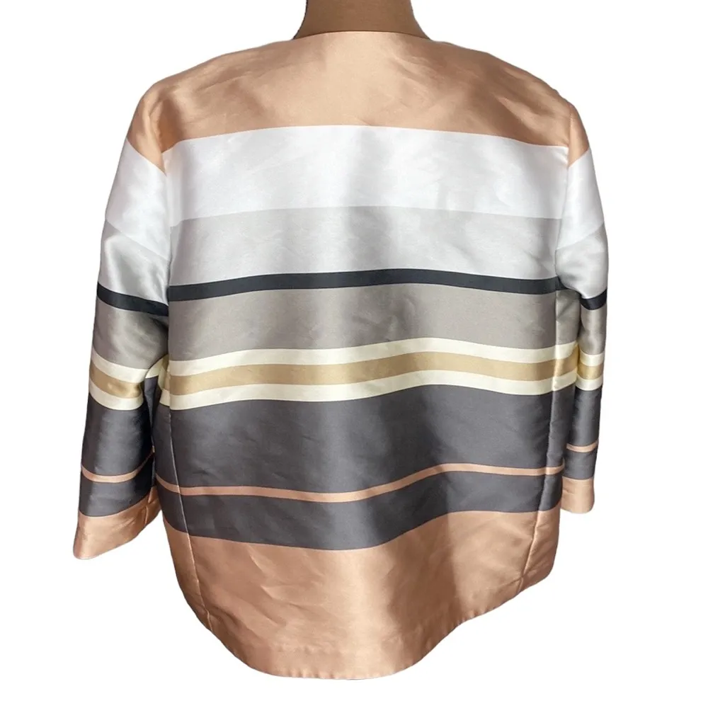 Lafayette 148 Leo striped silk blend open minimalist neutral jacket size L - Image 3