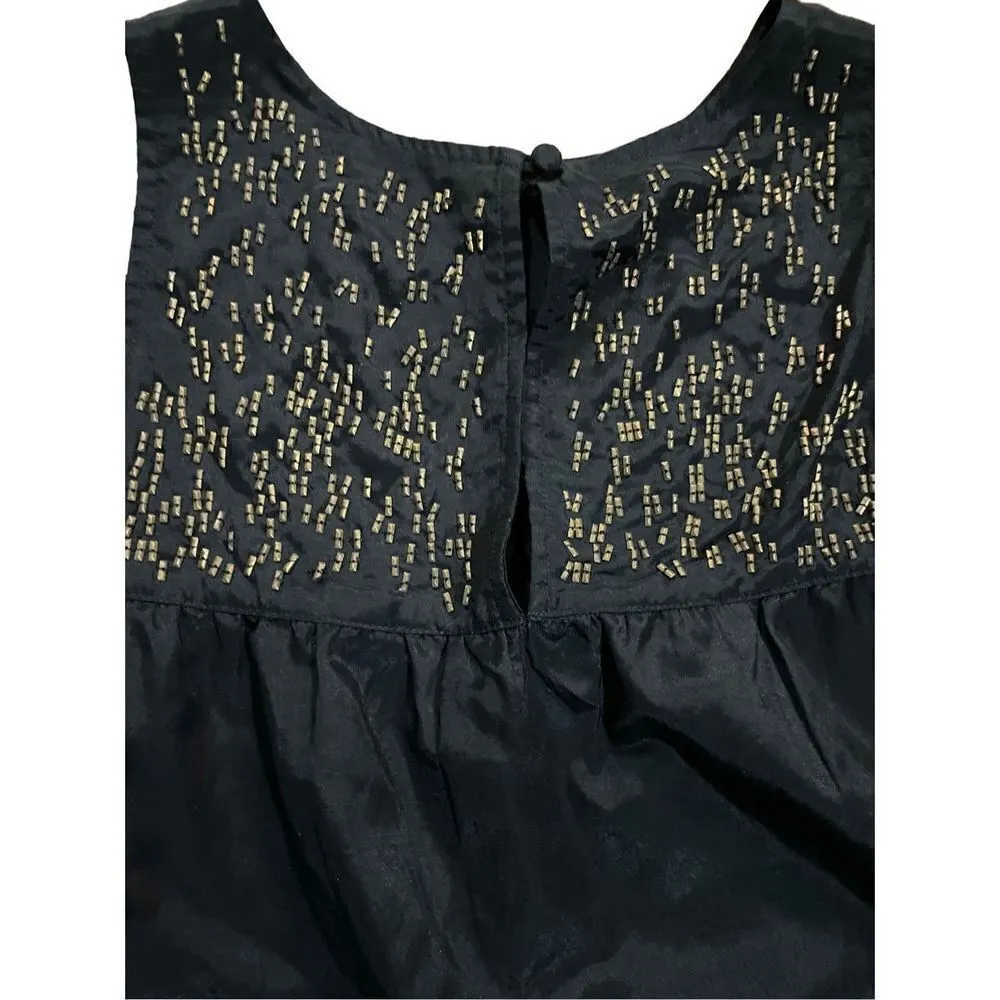 Club Monaco black silk blend sleeveless top with gold embellishments sz XS - Image 5